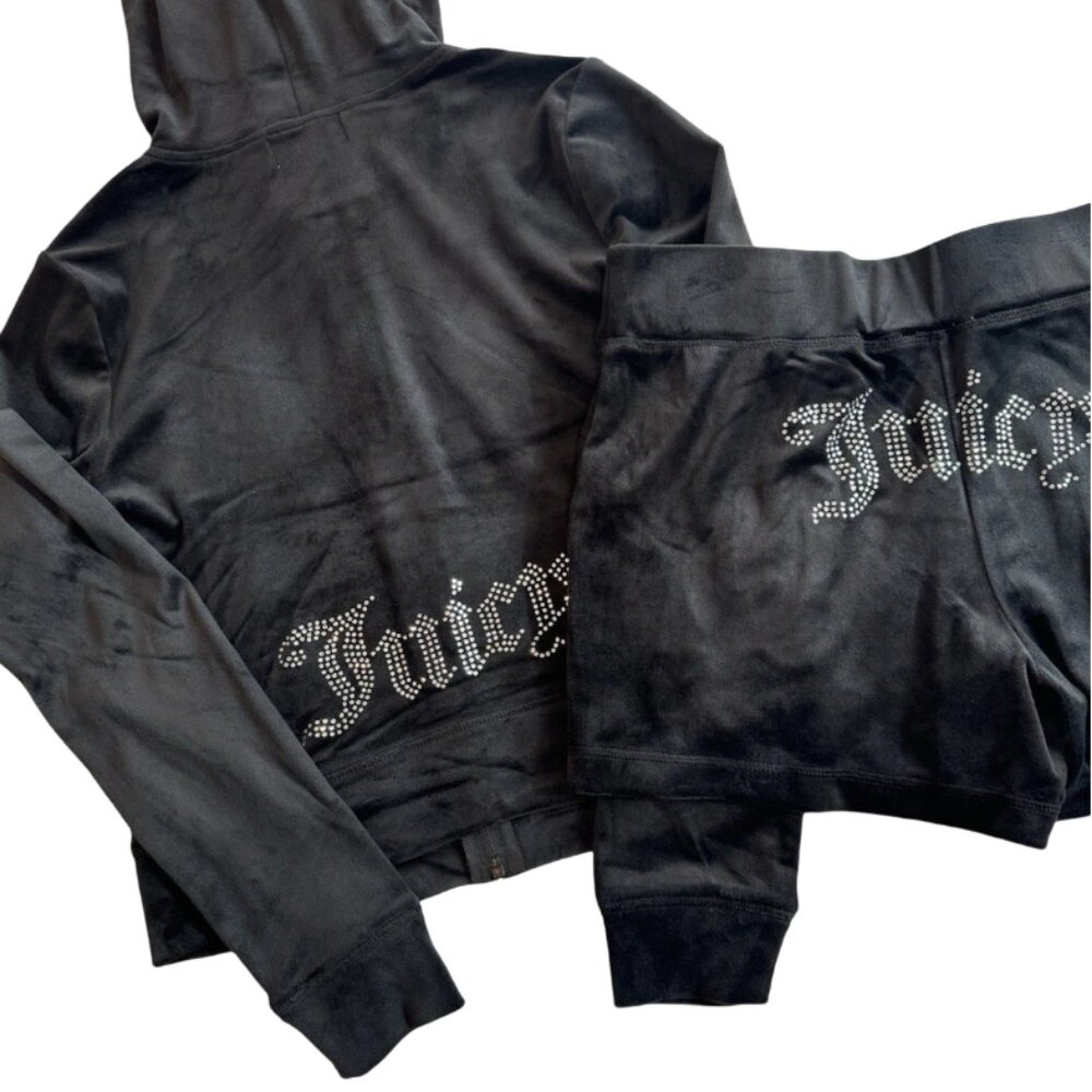 Juicy Couture Bling Velour Tracksuit Hoodie and Shorts Set